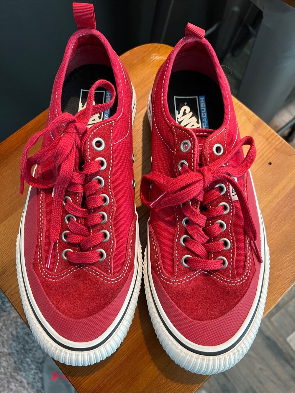 Vans Red Low-Top Canvas & Suede Sneakers